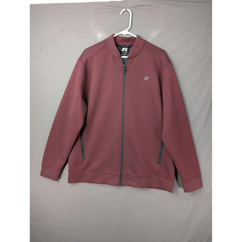Russell Athletic Mens Full Zip Bomber Jacket‎ Maroon Heathered KE7003 Size L